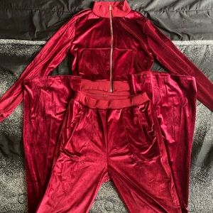 Sporty Velvet Solid Zipper 2 Piece Pant Sets